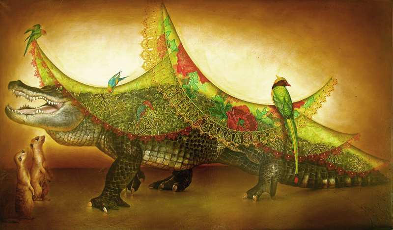 alligator painting, dressed animal artist
